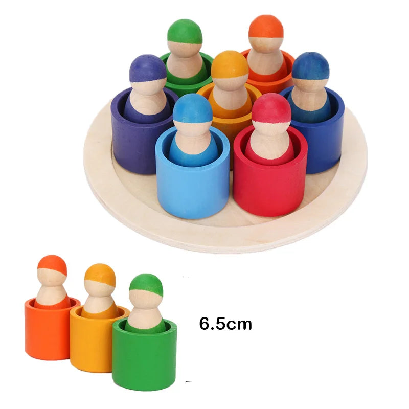 Bloques de arcoíris de madera, juguetes apilables de madera, bloques de construcción de arcoíris de los hermanos Grimm, bolas, juguete educativo Montessori, apilador de arcoíris para niños