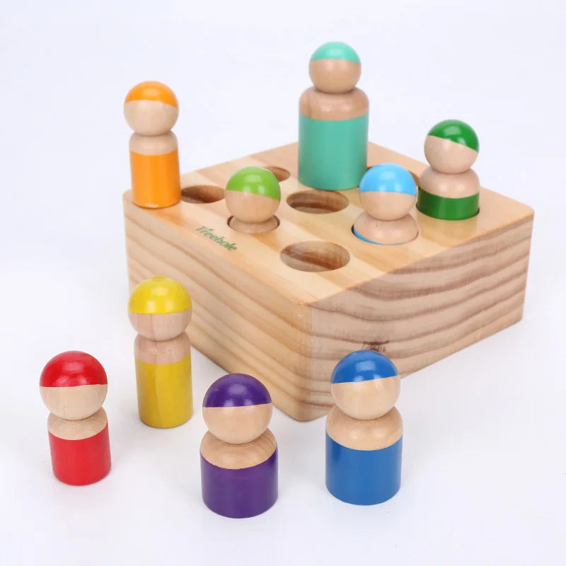 Bloques de arcoíris de madera, juguetes apilables de madera, bloques de construcción de arcoíris de los hermanos Grimm, bolas, juguete educativo Montessori, apilador de arcoíris para niños