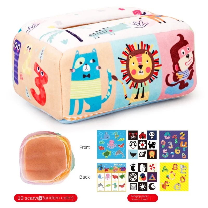 Juguete Montessori para bebé, caja de pañuelos mágica, actividad educativa y sensorial para niños, ejercicio de dedos, juego de mesa para bebés.