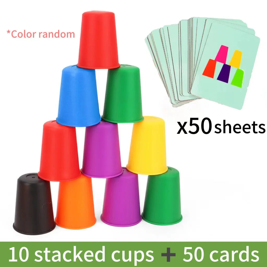 Juego de minitazas apilables Montessori con cartas, educativo, intelectual, cognición del color, entrenamiento lógico para niños.
