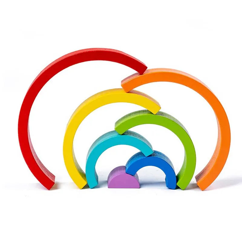 Nuevos bloques de construcción Montessori con arcoíris y puente de arcoíris para niños, juguetes de madera para educación temprana, bloques cognitivos de colores, juguetes