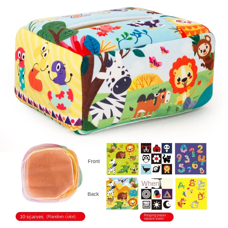 Juguete Montessori para bebé, caja de pañuelos mágica, actividad educativa y sensorial para niños, ejercicio de dedos, juego de mesa para bebés.