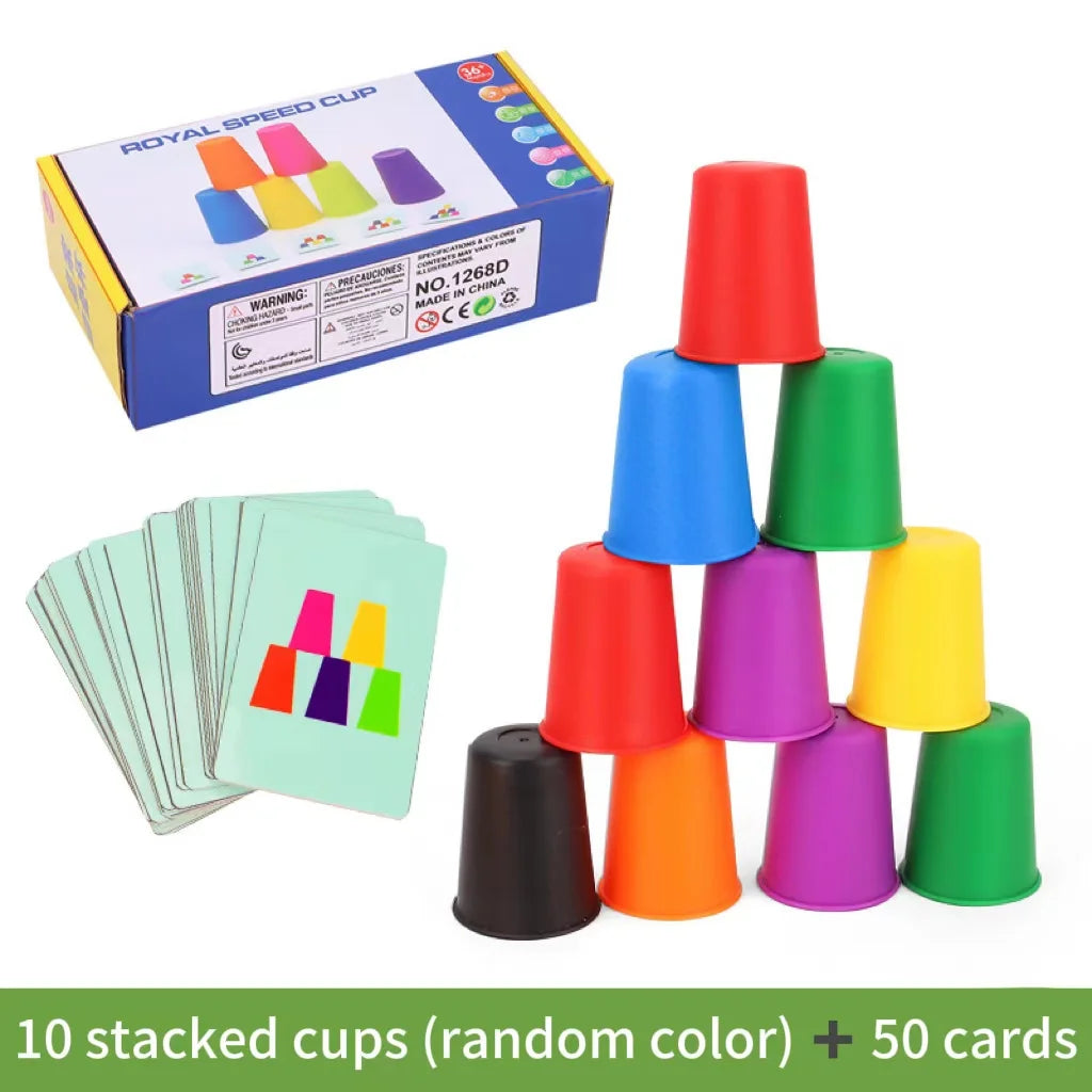 Juego de minitazas apilables Montessori con cartas, educativo, intelectual, cognición del color, entrenamiento lógico para niños.