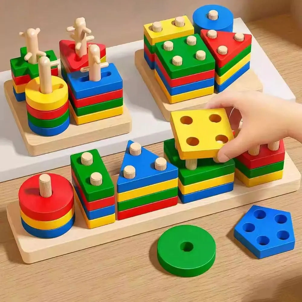 Juguetes sensoriales para bebés inspirados en Montessori, regalos educativos de madera, juegos de desarrollo, rompecabezas de clasificación y apilamiento, bloques de arcoíris.