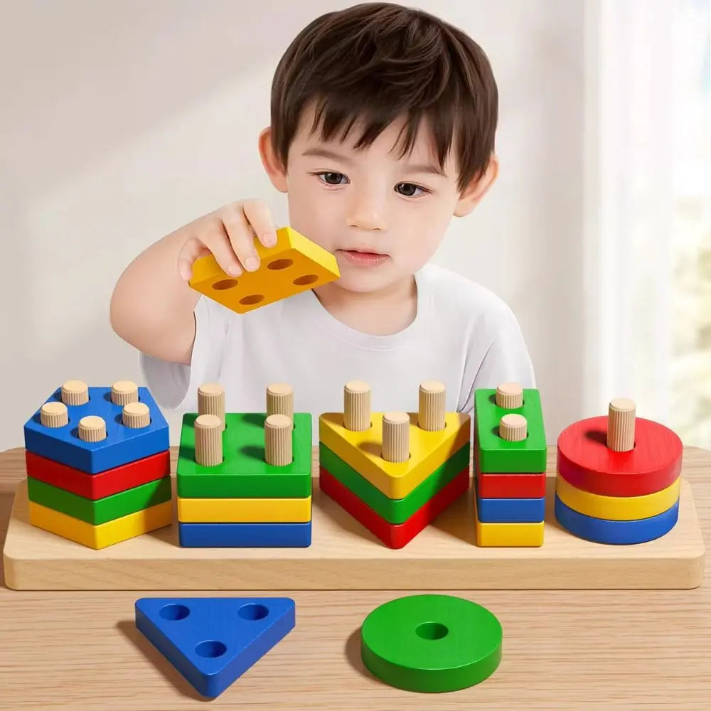 Juguetes sensoriales para bebés inspirados en Montessori, regalos educativos de madera, juegos de desarrollo, rompecabezas de clasificación y apilamiento, bloques de arcoíris.