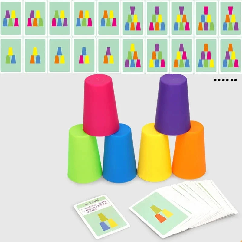 Juego de minitazas apilables Montessori con cartas, educativo, intelectual, cognición del color, entrenamiento lógico para niños.